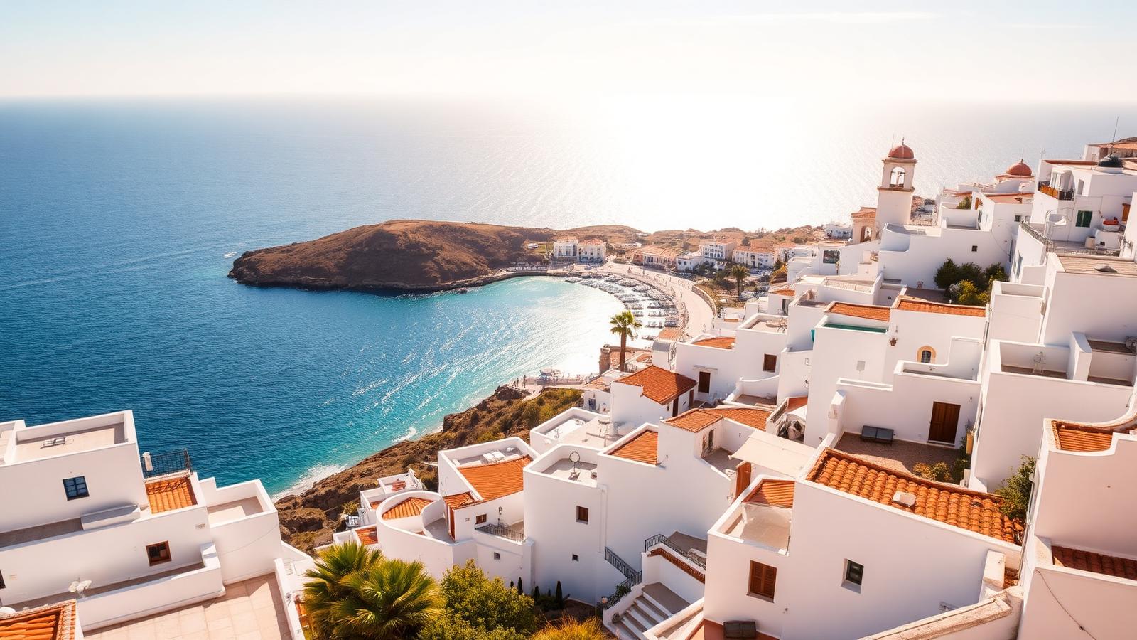 Vit kuststad och turkost hav på Costa del Sol